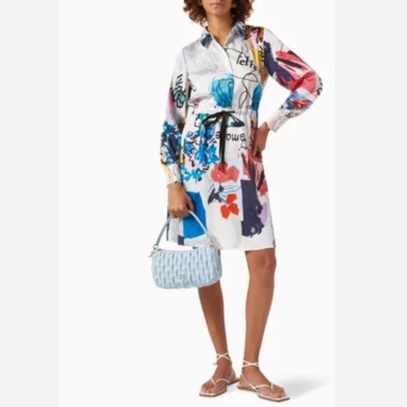 NWT MARELLA Alcuno Graphic Print Mini Shirt Dress Sz 14 US - Picture 1 of 15